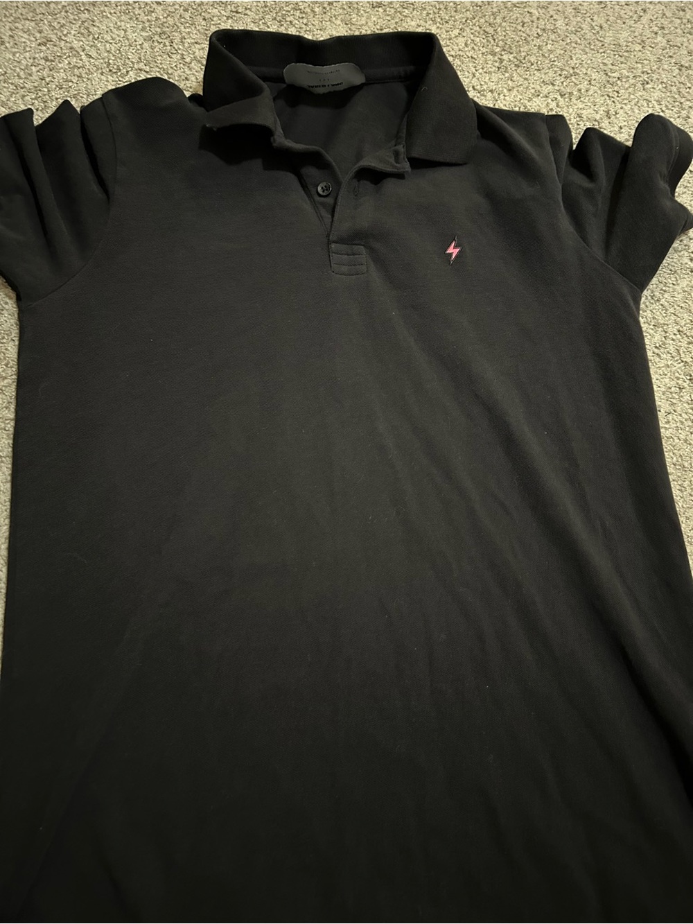 Jared Lang Black Polo with Pink Bolt Logo